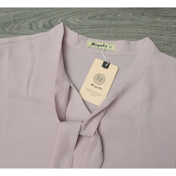 Moyabo Womens L Bow Tie Neck Roll-Up Long Sleeve Corpcore PK Chiffon Blouse NWT - Picture 1 of 9